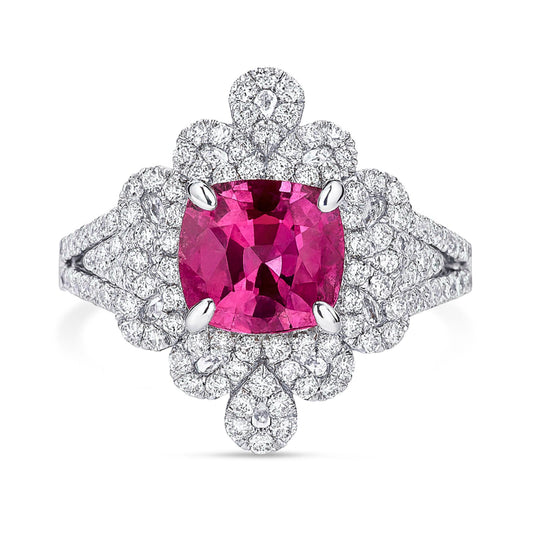 14K 1.27ct Cushion Unheated Pink Sapphire 0.55cttw VS White Diamonds Ring