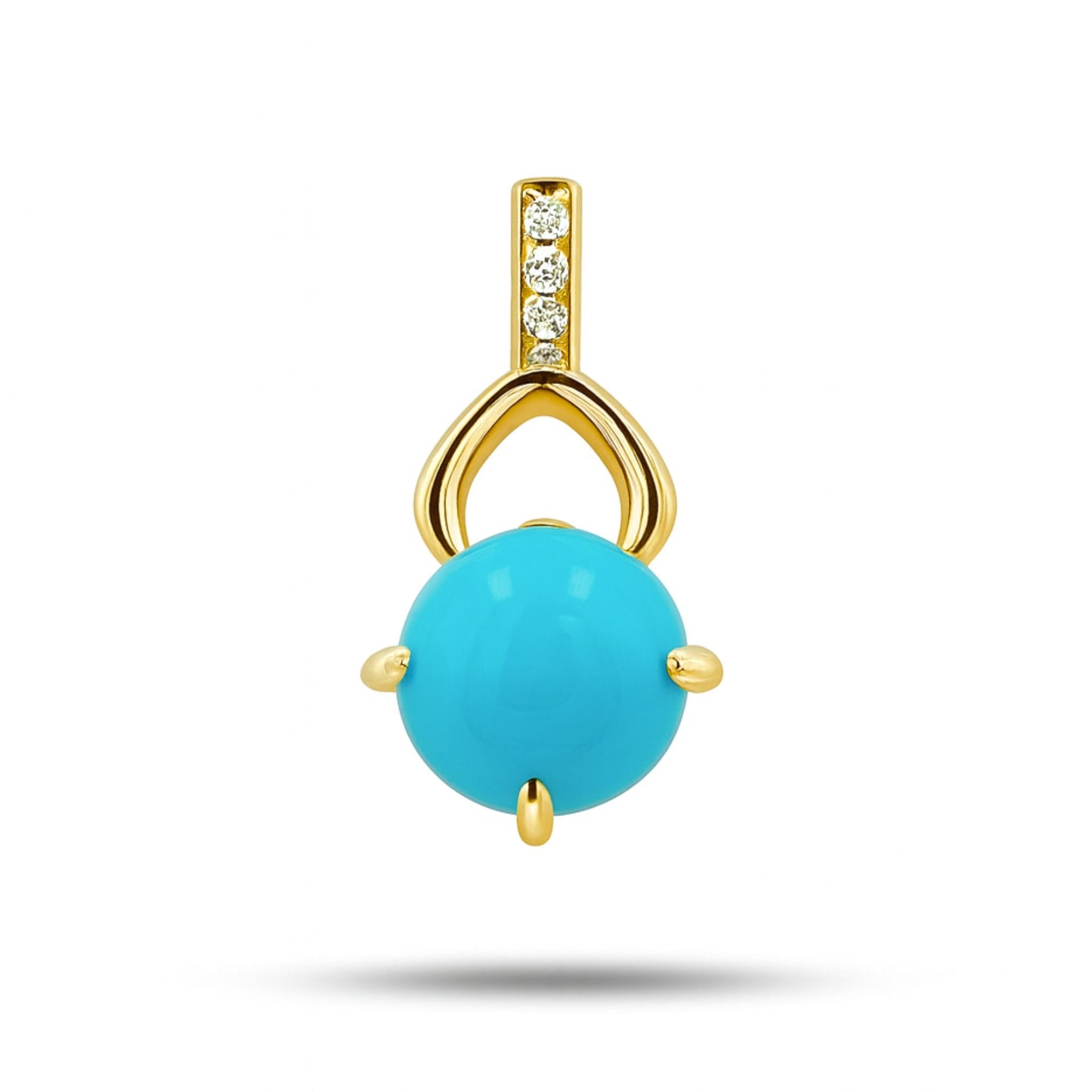 14K 1.30ct Round Sleeping Beauty Turquoise 0.02cttw VS White Diamonds Pendant