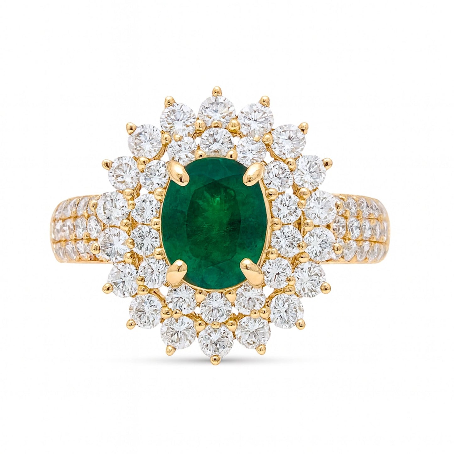 14K 1.32ct Oval Colombian Emerald 1.79cttw VS White Diamonds Ring