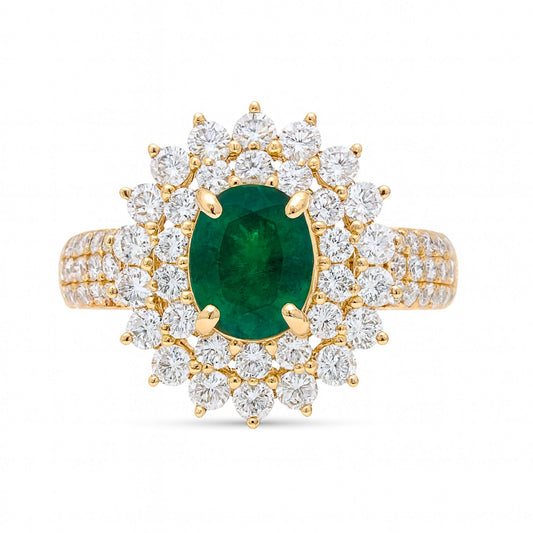 14K 1.32ct Oval Colombian Emerald 1.79cttw VS White Diamonds Ring