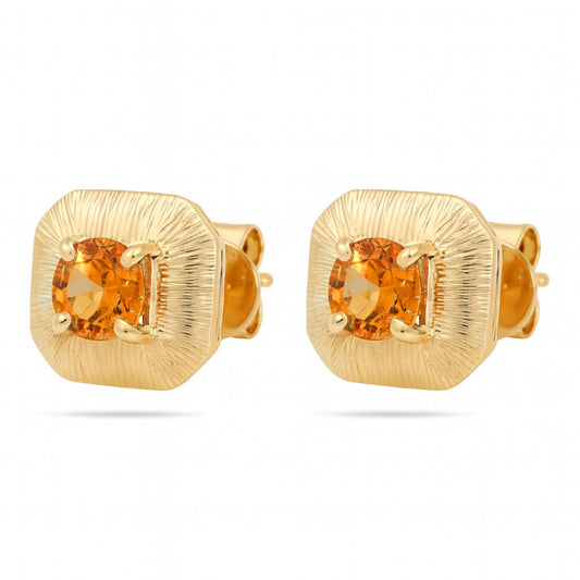 14K 1.38cttw Round Mandarin Garnet Stud Earrings