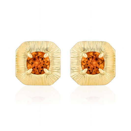 14K 1.38cttw Round Mandarin Garnet Stud Earrings