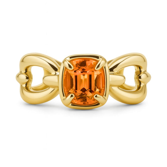 14K 1.30ct Cushion Mandarin Garnet Link Ring