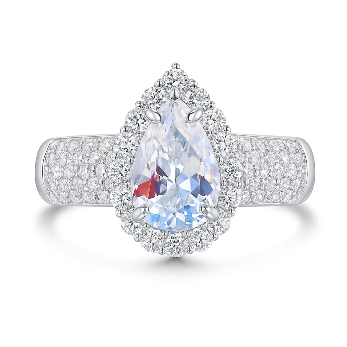 14K 1.42ct Pear Shape Rainbow Moonstone 0.86cttw VS White Diamonds Ring