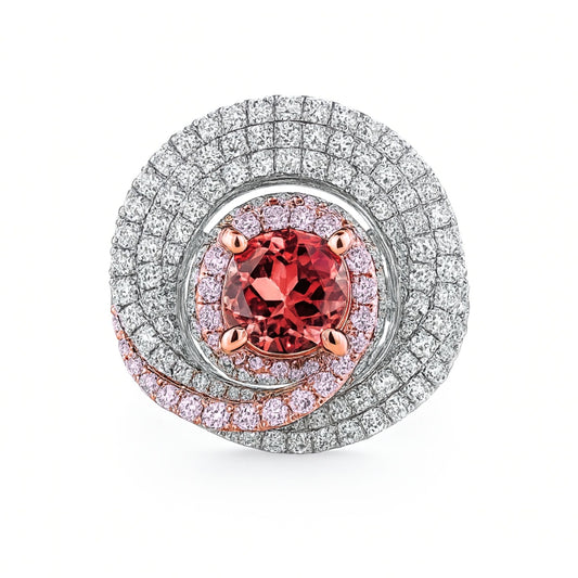 14K 1.47ct Round Private Collection Imperial Topaz 1.66cttw Pink & White Diamonds Ring