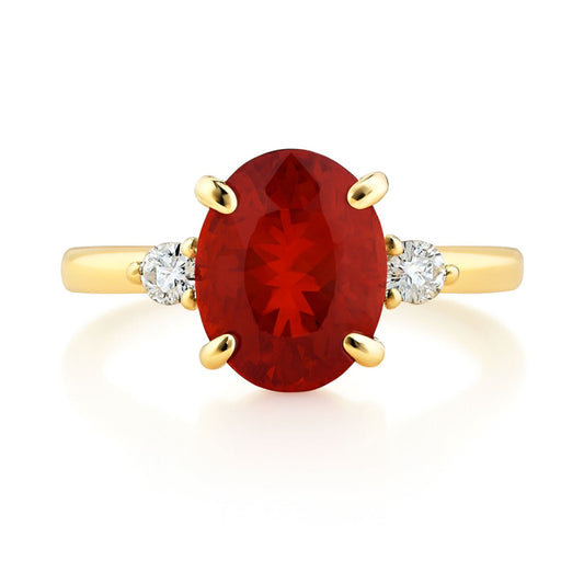 14K 1.49ct Oval Fire Opal 0.15cttw VS White Diamonds Ring