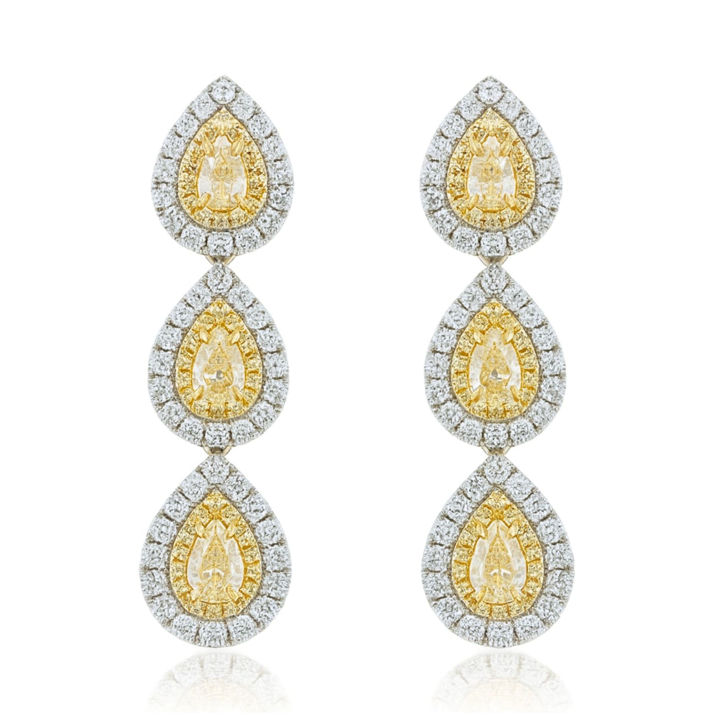 14K 1.50cttw Pear Shape VS Yellow Diamond 2.18cttw VS Yellow & White Diamonds Drop Earrings