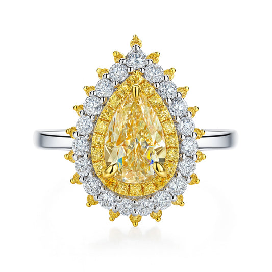 14K 1.57ct Pear Shape VS Yellow Diamond 0.87cttw Yellow & White Diamonds Ring