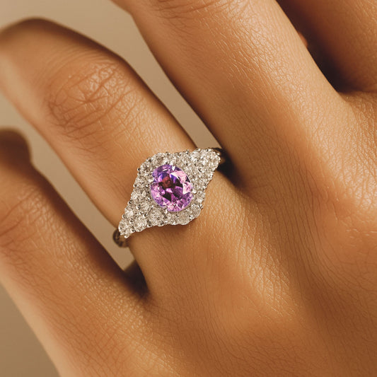 14K 1.67ct Oval Unheated Pink Sapphire 1.09cttw VS White Diamonds Ring