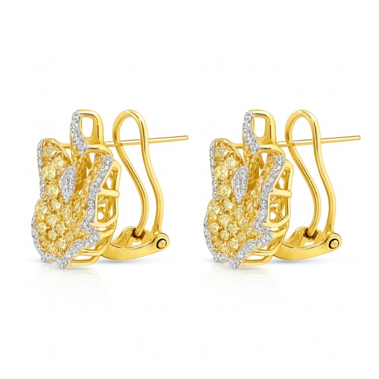 14K 2.05cttw Round Yellow & White Diamond Flower Stud Earrings