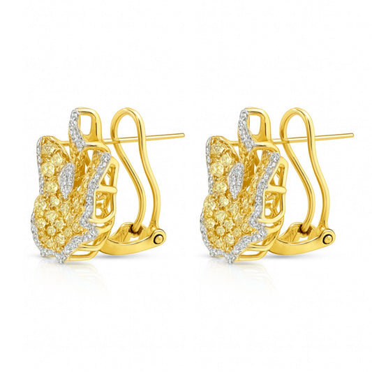 14K 2.05cttw Round Yellow & White Diamond Flower Stud Earrings