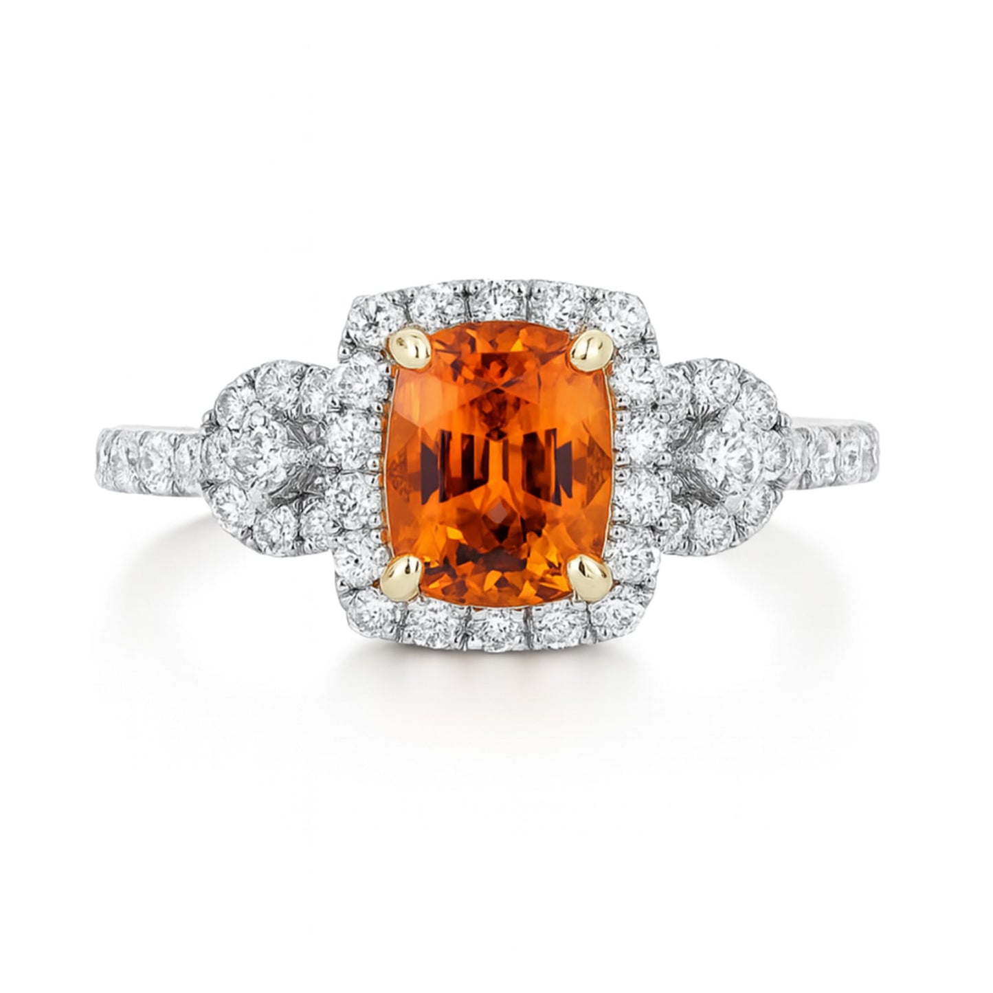 14K 1.85ct Cushion Mandarin Garnet 0.66cttw VS White Diamonds Ring