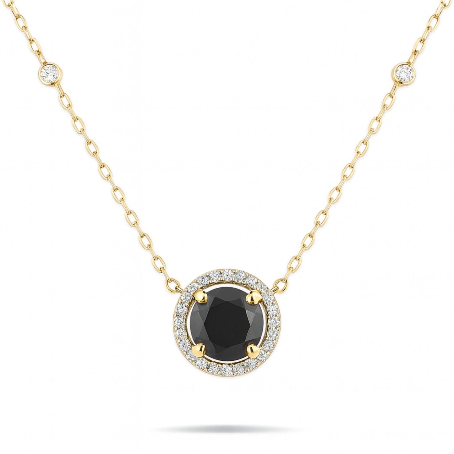 14K 1.87ct Round Black Diamond 0.21cttw VS White Diamonds Necklace