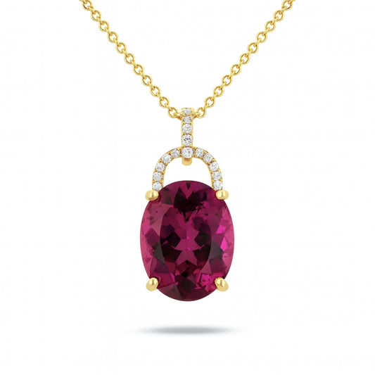 14K 10.77ct Oval Rubellite 0.14cttw VS White Diamonds Pendant