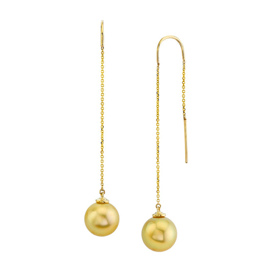 14K 10mm South Sea Golden Pearl Drop Earrings