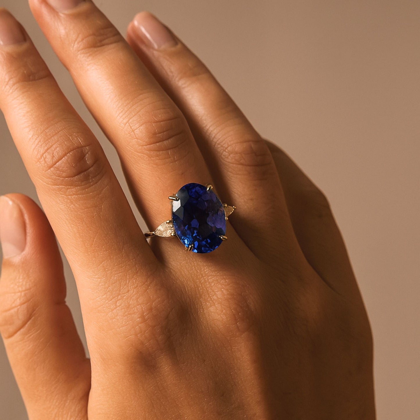 14K 11.13ct Oval Blue Wing Tanzanite 0.40cttw Pear Shape VS Yellow Diamond Ring