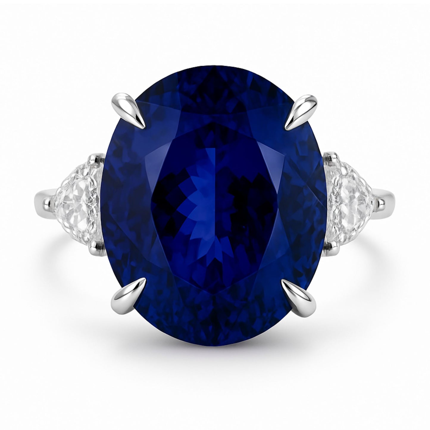 14K 11.44cttw Oval Blue Wing Tanzanite 0.29cttw Fancy Cut VS White Diamond Ring