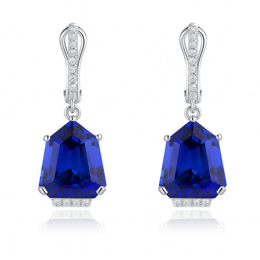 14K 12.10cttw Fancy Cut Blue Wing Tanzanite 0.18cttw White Diamonds Drop Earrings