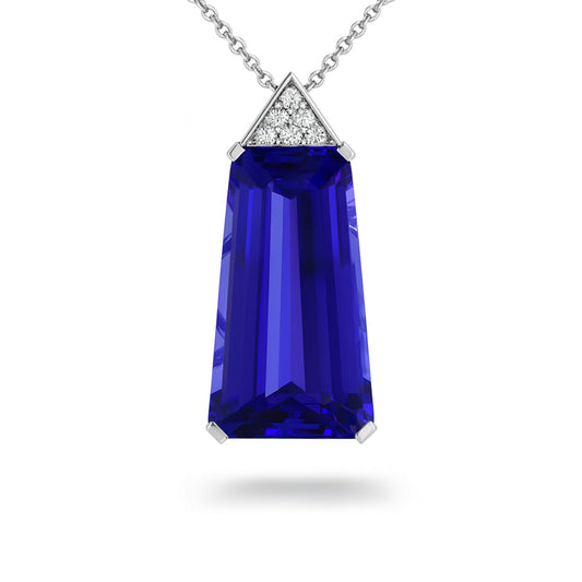 14K 12.52ct Fancy Cut Blue Wing Tanzanite 0.08cttw White Diamonds Pendant