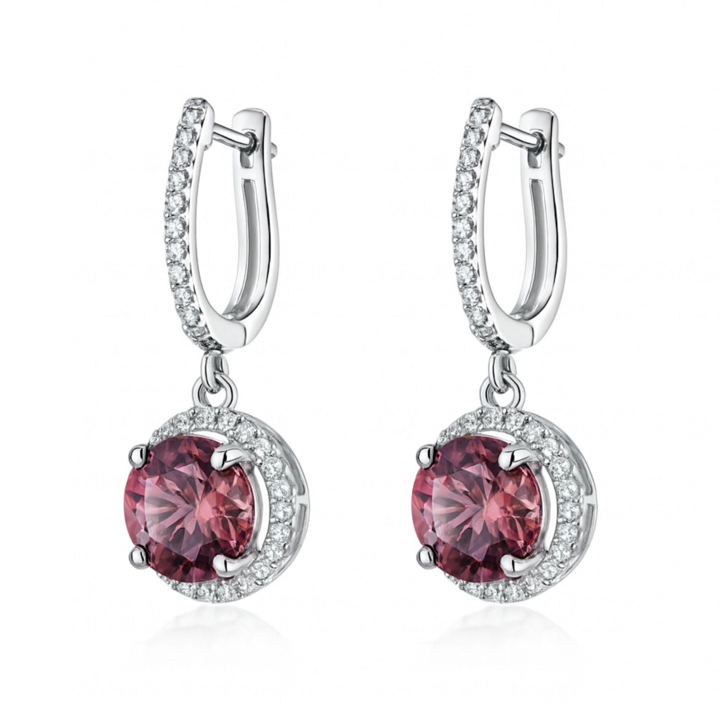 14K 12.52cttw Round Pink Zircon 0.72cttw VS White Diamonds Drop Earrings