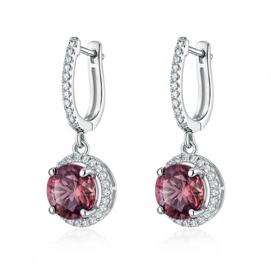 14K 12.52cttw Round Pink Zircon 0.72cttw VS White Diamonds Drop Earrings