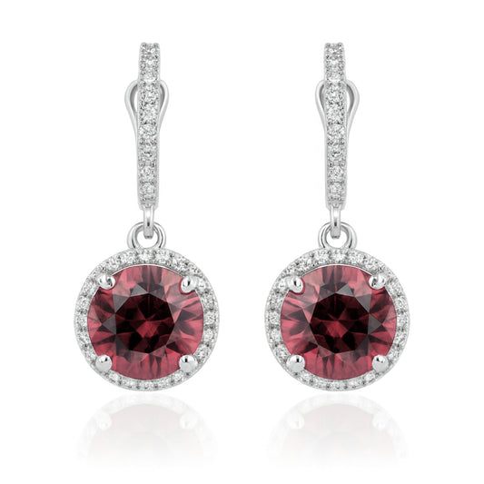 14K 12.52cttw Round Pink Zircon 0.72cttw VS White Diamonds Drop Earrings