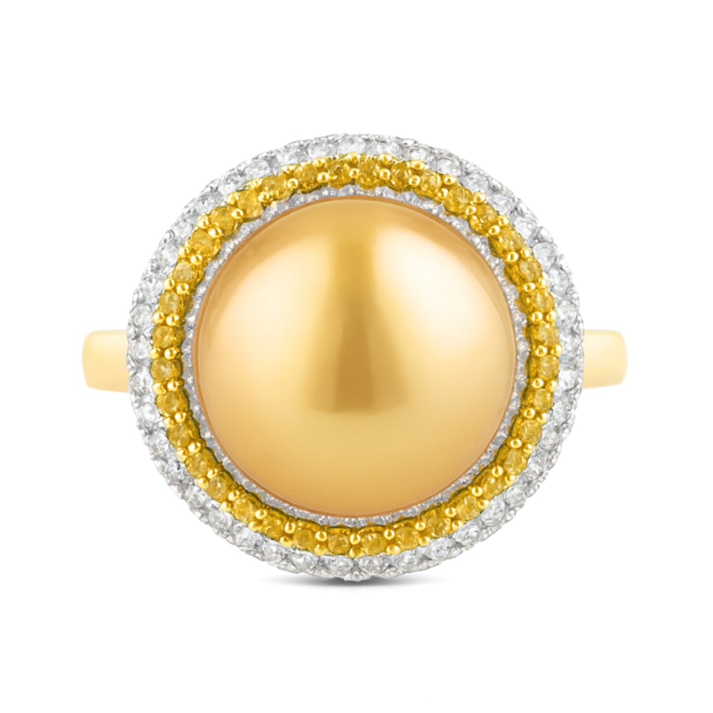 14K 12mm South Sea Golden Pearl 0.54cttw VS Yellow & White Diamonds Ring