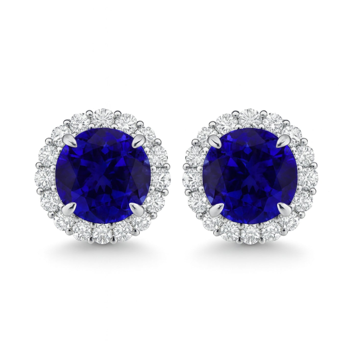 14K 13.64cttw Round Blue Wing Tanzanite 2.88cttw VS White Diamonds Stud Earrings