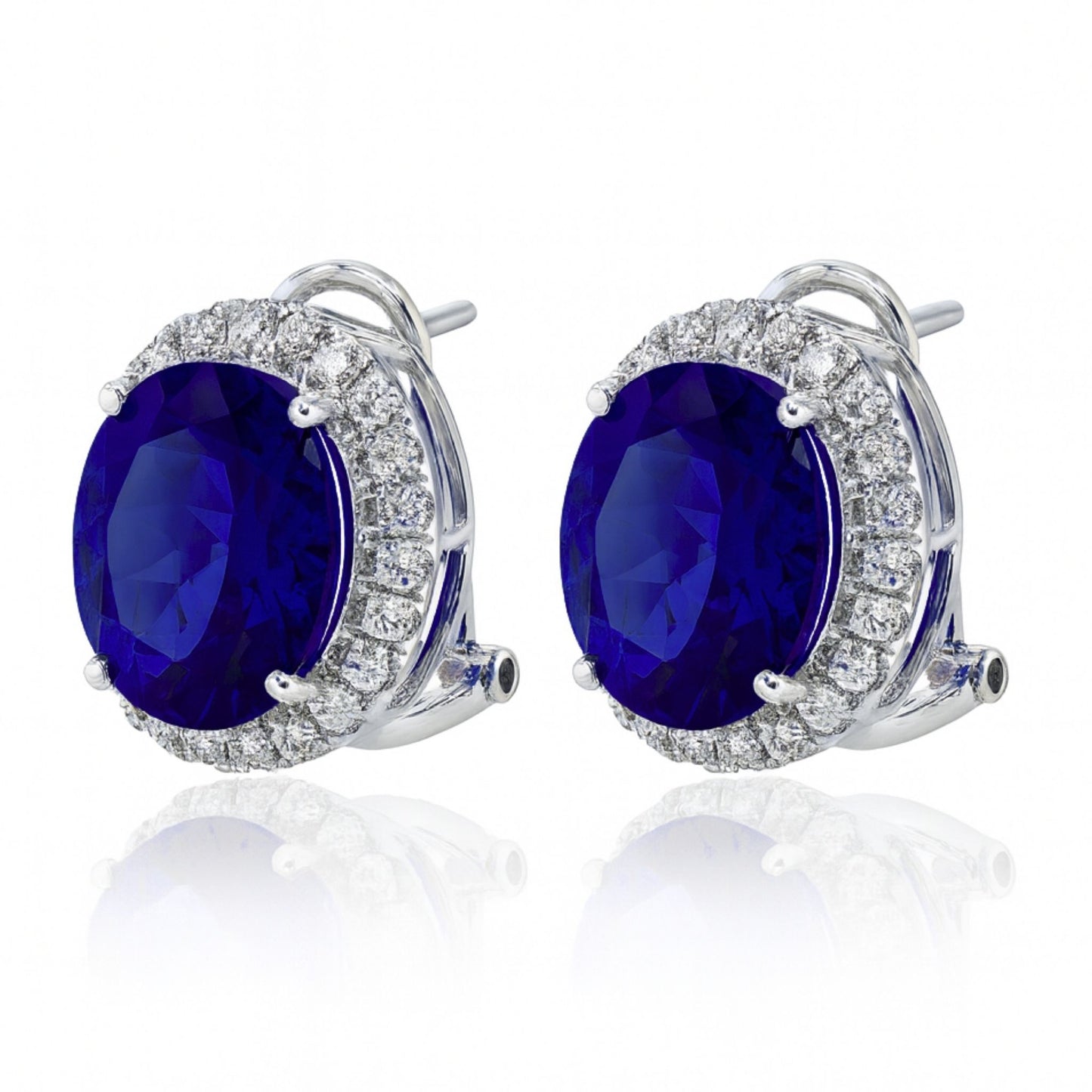 14K 14.32cttw Oval Blue Wing Tanzanite 0.84cttw VS White Diamonds Stud Earrings