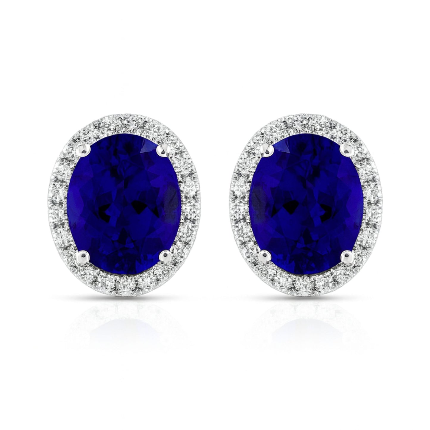 14K 14.32cttw Oval Blue Wing Tanzanite 0.84cttw VS White Diamonds Stud Earrings