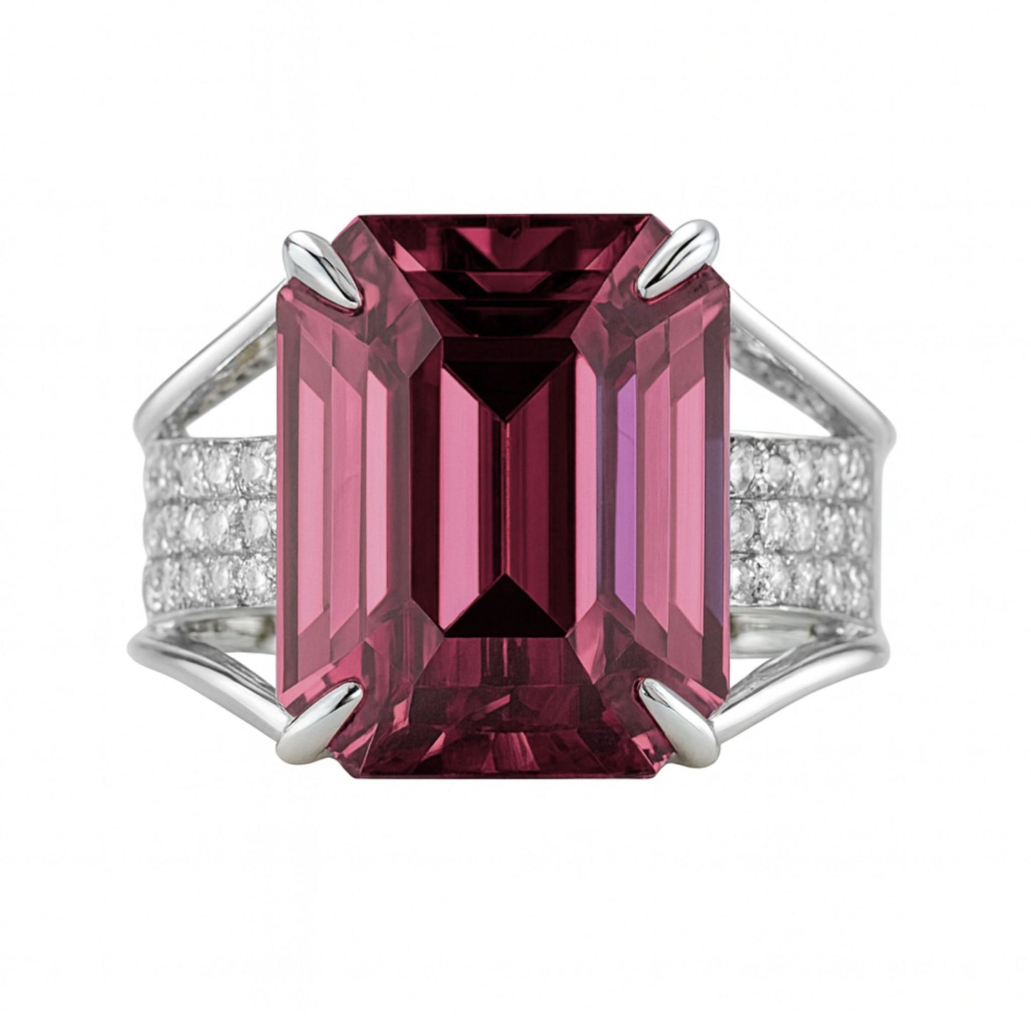 14K 15.58ct Emerald Cut Private Collection Pink Zircon 0.76cttw VS White Diamonds Ring