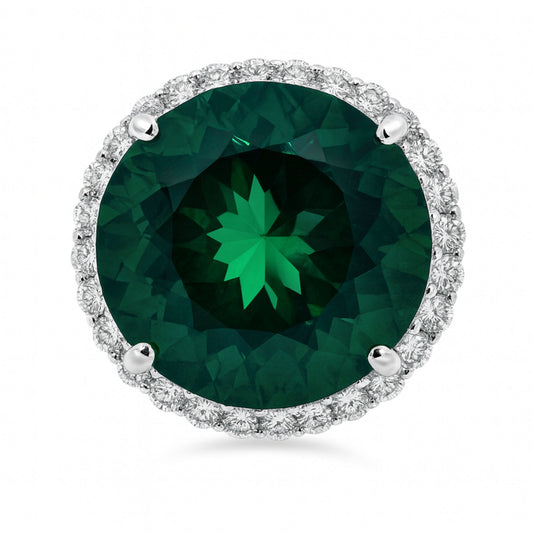 14K 15.59ct Round Private Collection Green Tourmaline 1.18cttw VS White Diamonds Ring