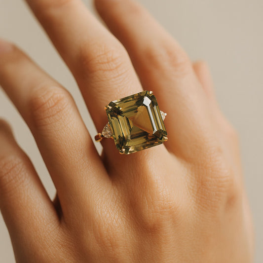 14K 16.02ct Asscher Cut Color Change Diaspore 0.38cttw Pear Shape VS Yellow Diamond Ring