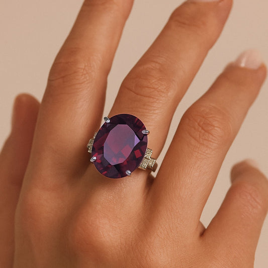 14K 16.19ct Oval Royal Zambaran Garnet 0.66cttw VS White Diamonds Ring