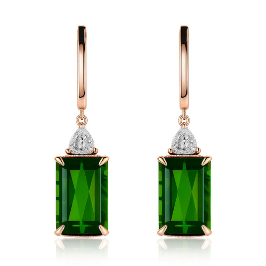 14K 16.48cttw Emerald Cut Green Tourmaline 0.53cttw Trilliant White Diamonds Drop Earrings