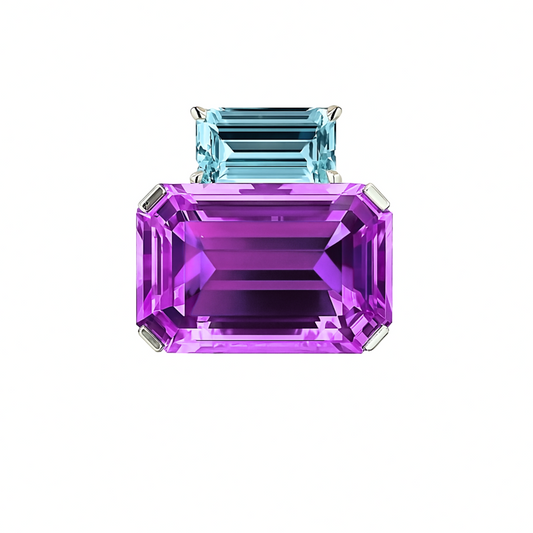 14K 18.11ct Emerald Cut Kunzite 1.74ct Baguette Santa Maria Aquamarine Pendant