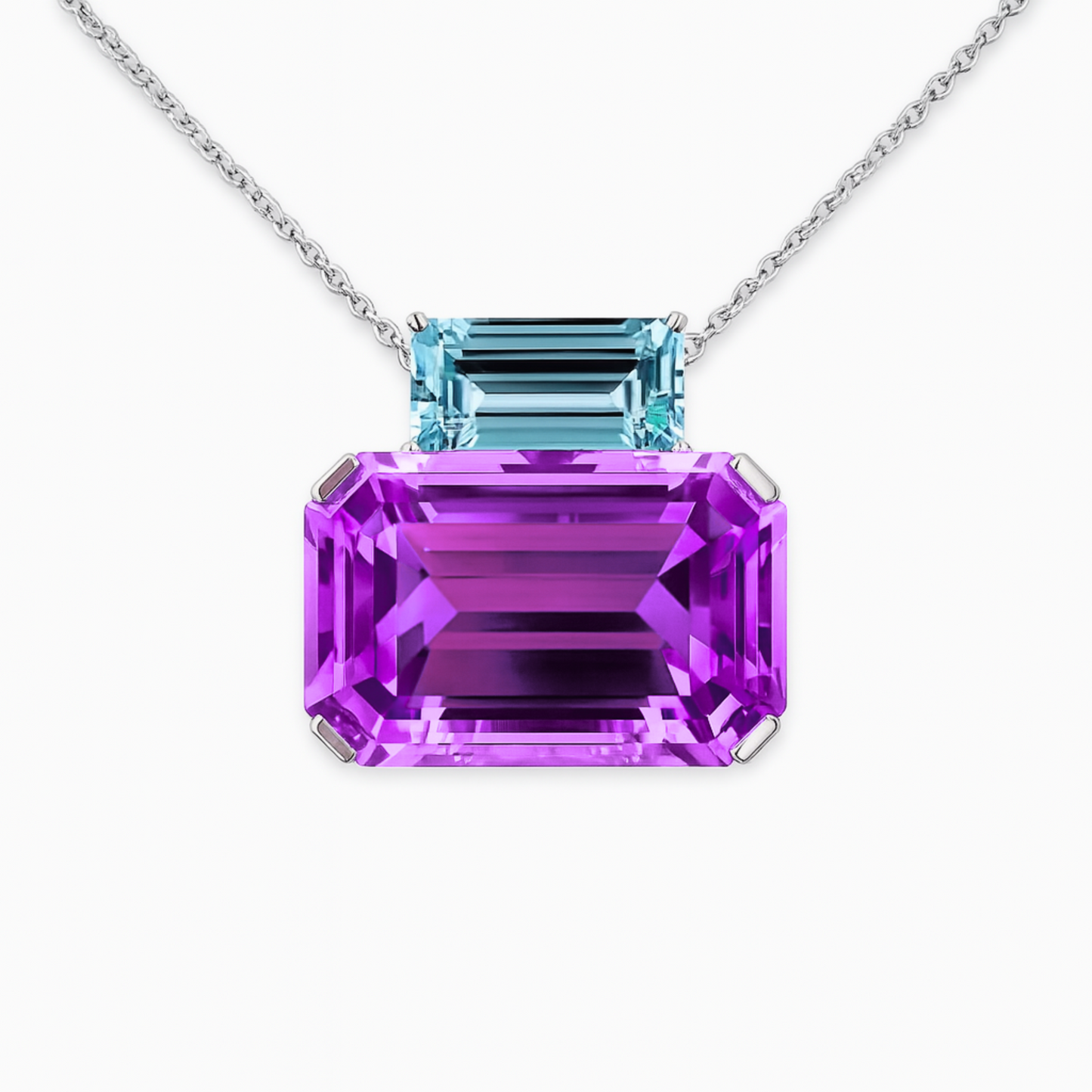 14K 18.11ct Emerald Cut Kunzite 1.74ct Baguette Santa Maria Aquamarine Pendant