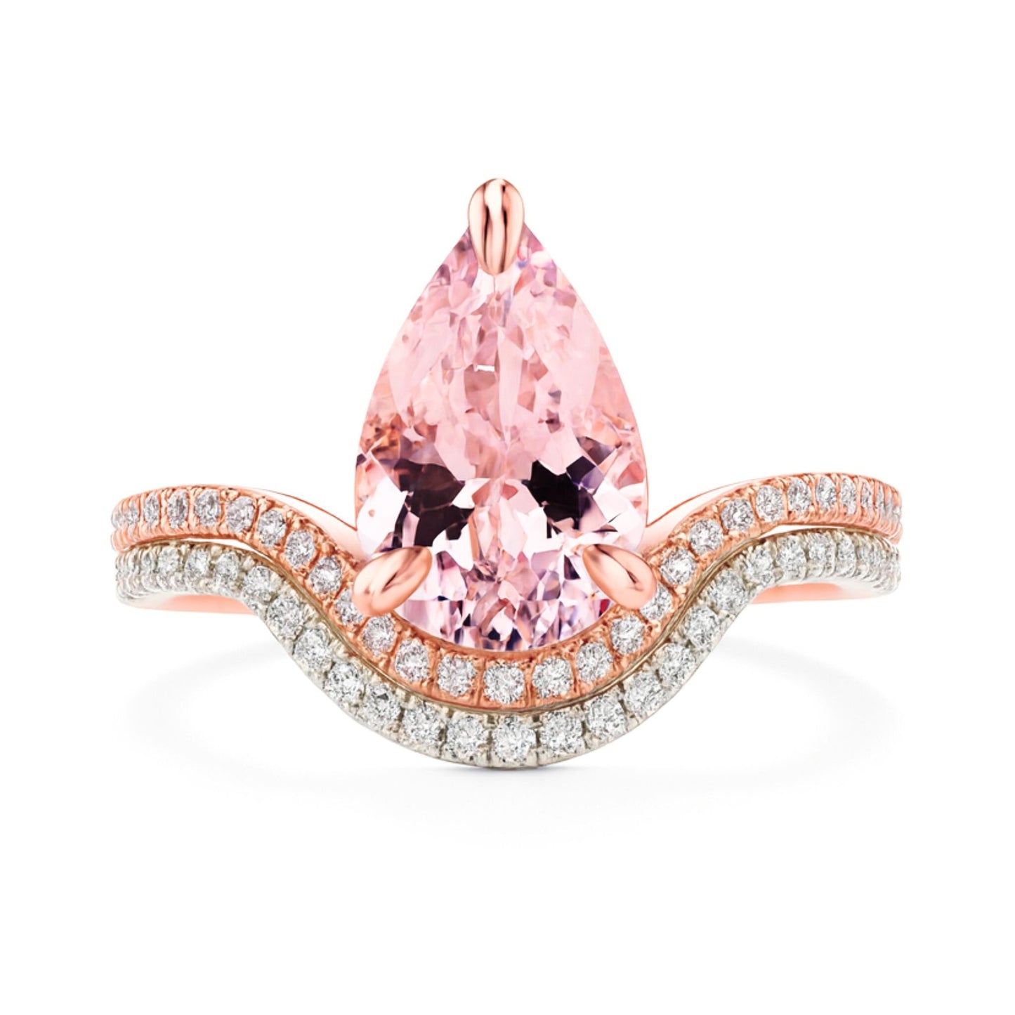 14K 2.00ct Pear Shape Pink Morganite 0.33cttw Pink & White Diamonds Ring