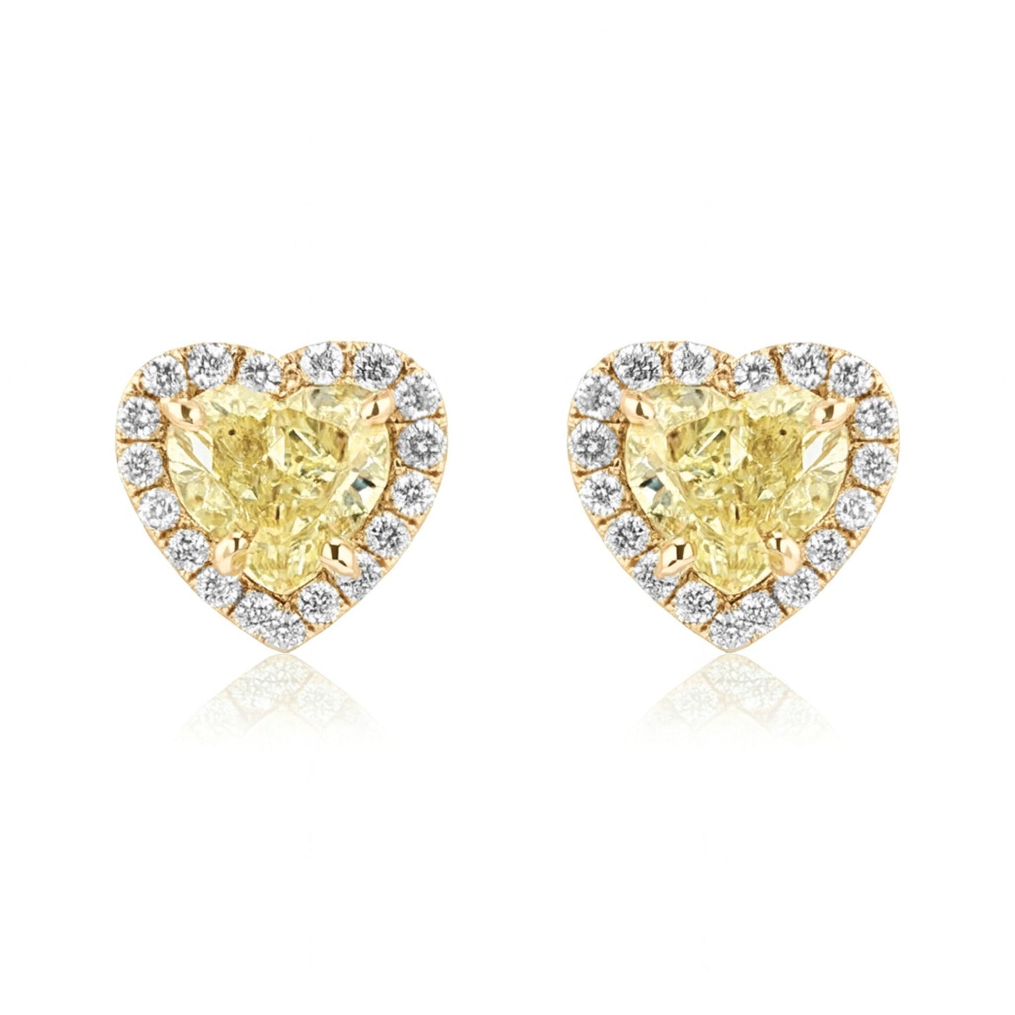 14K 2.00cttw Heart Shape VS Yellow Diamond 0.33cttw VS White Diamonds Stud Earrings