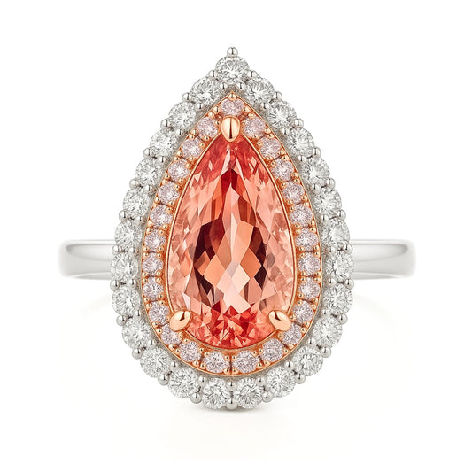 14K 2.01ct Pear Shape Imperial Topaz 0.66cttw Pink & White Diamonds Ring