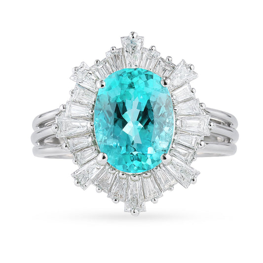14K 2.04ct Oval Paraiba 0.82cttw VS Tapered Baguette White Diamond Ring