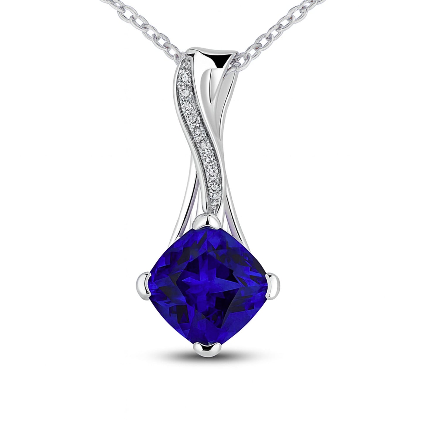14K 2.06ct Cushion Blue Wing Tanzanite 0.04cttw VS White Diamonds Pendant