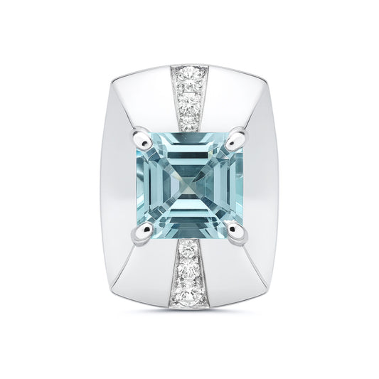 14K 2.13ct Asscher Cut Santa Maria Aquamarine 0.11cttw VS White Diamonds Pendant