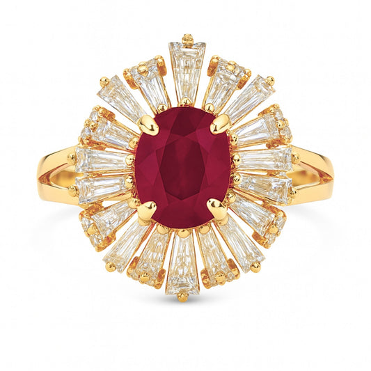 14K 2.21ct Oval Burma Ruby 1.38cttw VS White Diamonds Ring