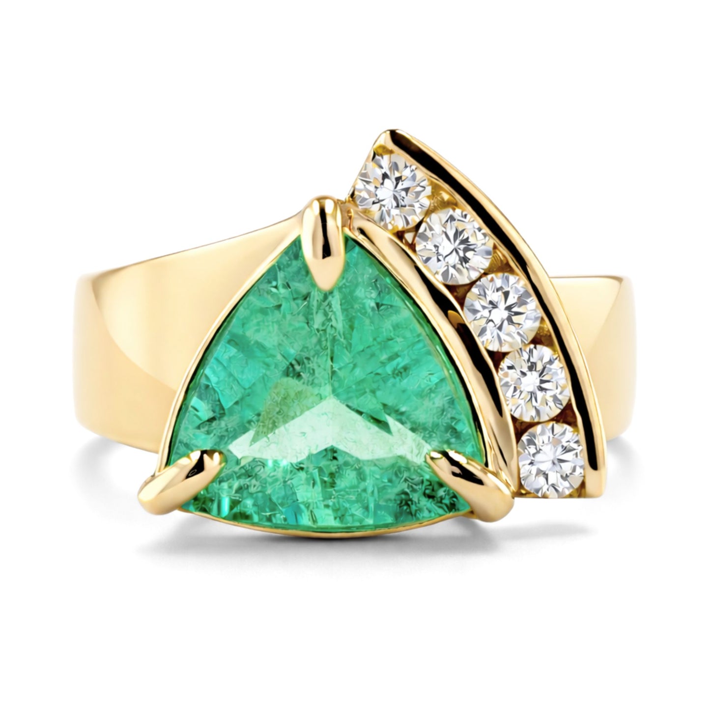 14K 2.25ct Trilliant Colombian Emerald 0.31cttw VS White Diamonds Ring