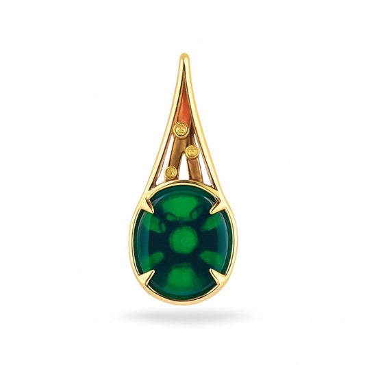 14K 2.27ct Oval Trapiche Emerald 0.01cttw Yellow Diamonds Pendant