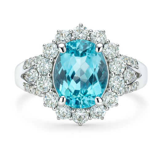 14K 2.28ct Oval Paraiba 1.18cttw VS White Diamonds Ring