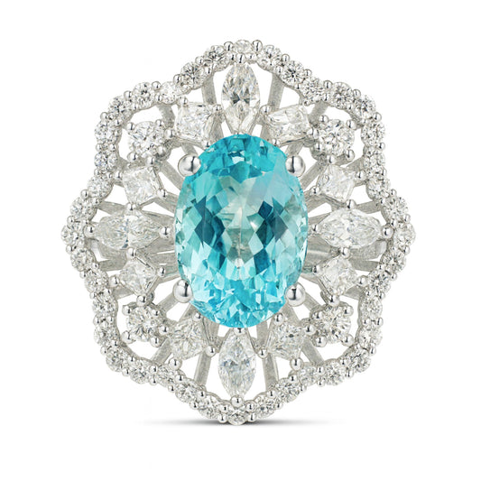 14K 2.34ct Oval Paraiba 1.37cttw White Diamonds Ring