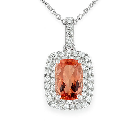 14K 2.48ct Cushion Imperial Topaz 0.42cttw VS White Diamonds Pendant