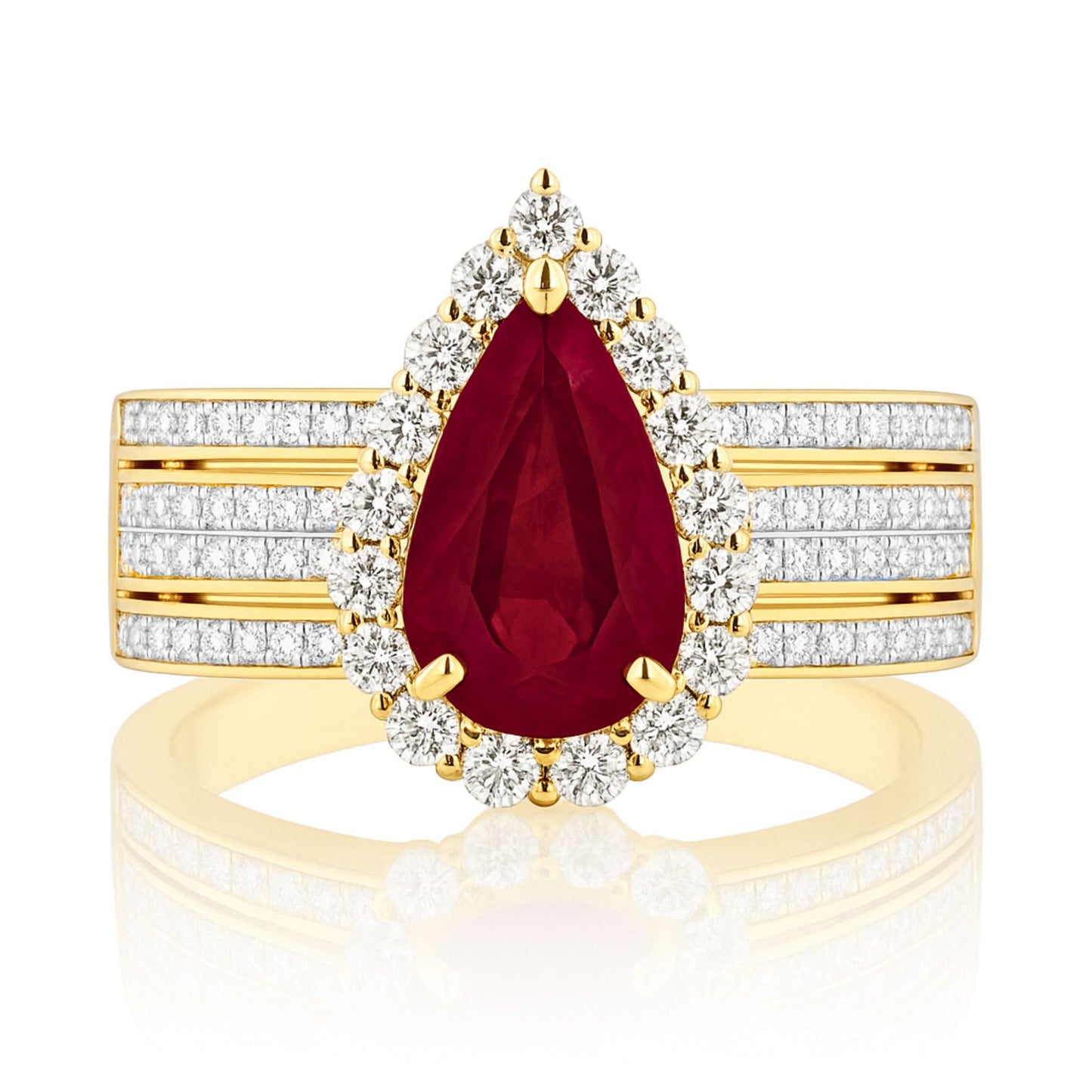 14K 2.57ct Pear Shape Burma Ruby 0.94cttw VS White Diamonds Ring